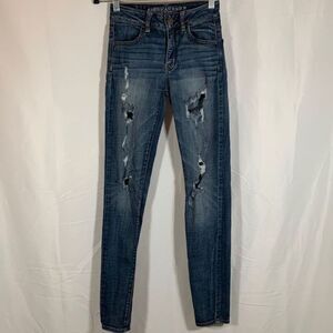 American Eagle Medium Wash Distressed High Rise Jeggings